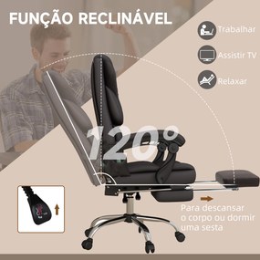 Vinsetto Cadeira de Escritório com 6 Pontos de Massagem Cadeira Executiva Reclinável de PU com Controlo Remoto Altura Ajustável Encosto Alto Apoio para os Pés e Bolso 63x57x118-126 cm Marrom