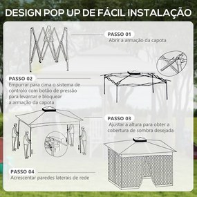 Tenda Dobrável de Exterior Tenda de Jardim com Teto Duplo Rede Mosquiteira Amovível 325x325x270 cm Creme