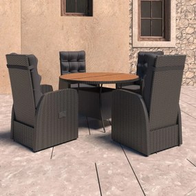 vidaXL 5 pcs conjunto jantar exterior com almofadões vime PE preto