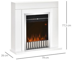 Lareira Elétrica Potência 1000/2000W com Chama Realista Termostato Controle Remoto Temporizador e Proteção de Superaquecimento para 20-25m² 79x26x77,5