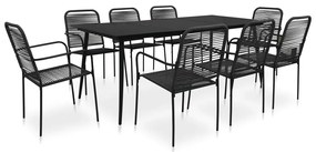 9 pcs conjunto de jantar p/ jardim corda de algodão e aço preto