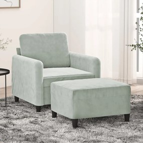 Poltrona com apoio de pés 60 cm veludo cinzento-claro