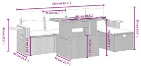 6 pcs conjunto de sofás p/ jardim com almofadões vime PE bege