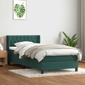 vidaXL Cama com molas/colchão 100x210 cm veludo verde-escuro