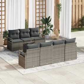 vidaXL Conjunto de Sofá de Jardim de 8 Peças com Almofadas Cinzentas - Vime e Poliéster