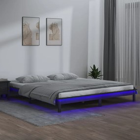 Estrutura de cama com LEDs 140x200 cm madeira maciça cinzento