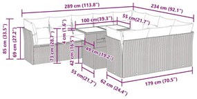 11 pcs conjunto sofás de jardim c/ almofadões vime PE preto