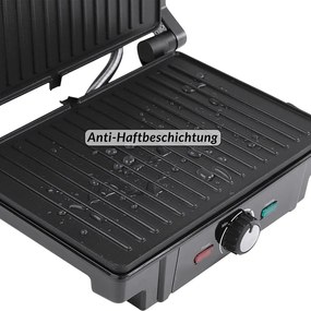 Grelhador de contacto de 1600 W, 29 x 24,5 x 11 cm Preto + Prateado