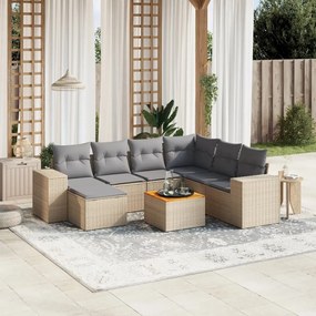 vidaXL 8 pcs conjunto de sofás p/ jardim com almofadões vime PE bege