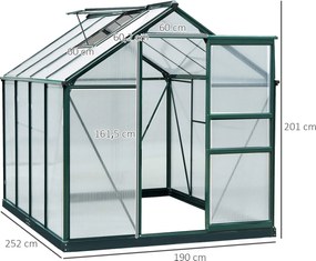 Estufa de Jardim 2x2,5m de Policarbonato e Alumínio Estufa com Clarabó