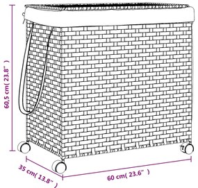 Cesto para roupa suja com rodas 60x35x60,5 cm vime cinzento