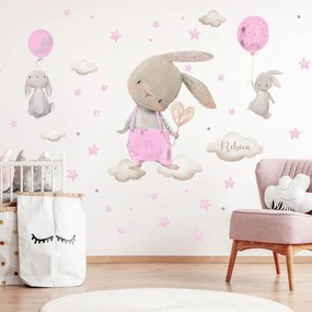 Autocolantes para bebé menina - Coelhinhos de aguarela em cor-de-rosa