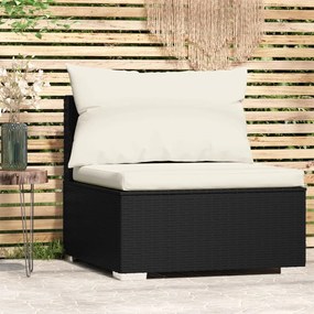 vidaXL Sofá de centro para jardim com almofadões vime PE preto