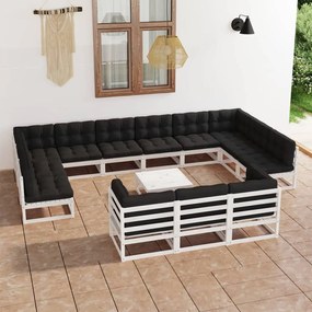 vidaXL 14 pcs conj. lounge de jardim c/ almofadões pinho maciço branco