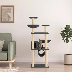 vidaXL Árvore p/ gatos c/ postes arranhadores sisal 141cm cinza-escuro