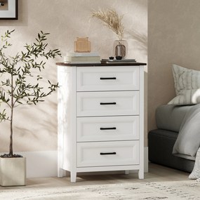 Cómoda 4 Gavetas Cómoda de Dormitório Estreita e Alta com Bancada com Efeito Madeira 60x35x87 cm Branco