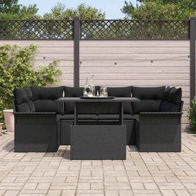 Conjunto de Sofá Jardim vidaXL de 7 peças com Almofadas Rattan PE Pret