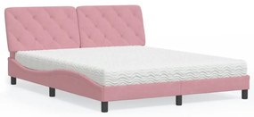 vidaXL Cama com colchão 160x200 cm veludo rosa