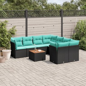 vidaXL 9 pcs conjunto de sofás p/ jardim c/ almofadões vime PE preto