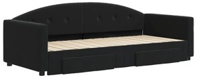 Sofá-cama com gavetão e gavetas 90x200 cm veludo preto