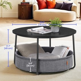 Mesa de centro 75 cm de diâmetro com cesto em tecido Preto-cinza ardósia