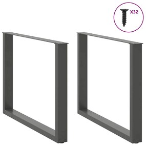 Pés para mesa de jantar em formato de U, 2 peças, antracite, 100x(72-7
