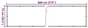 Tela de privacidade para varanda 800x75 cm PVC cinzento
