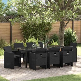 vidaXL Conjunto de Jantar de Jardim com 9 peças e almofadas, preto, em rattan sintético.