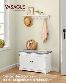 Banco para sapatos com espaço de arrumação 35,5 x 81 x 52,5 cm, portas, almofadas de assento e prateleiras ajustáveis Branco - Cinzento