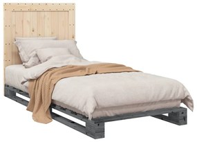 Estrutura de cama com cabeceira 90x200 cm pinho maciço cinzento