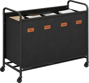 Cesto para roupa suja com 4 compartimentos com 200 l e rodas, 79 x 40 x 91 cm Preto