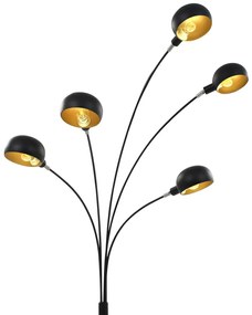 Candeeiro de pé alto 200 cm 5 x E14 preto e dourado