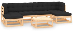 vidaXL 7 pcs conj. lounge jardim c/ almofadões antracite pinho maciço