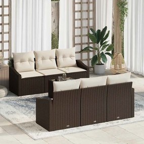 vidaXL Conjunto de Sofá de Jardim 7 pcs Marrom, Creme 55 x 55 x 37 cm
