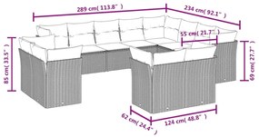 12 pcs conjunto de sofás de jardim c/ almofadões vime PE preto