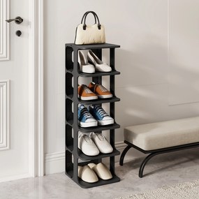 Organizador de sapatos empilhável com 6 níveis em Plastico 27,5 x 24,5 x 76,5 cm, estante estreita vertical, economiza espaço, montagem sem ferramenta