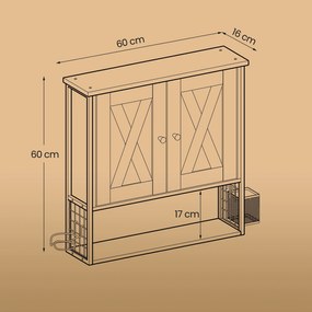 Armário de parede na casa de banho 60 x 16 x 60 cm (C x L x A) castanho vintage-preto