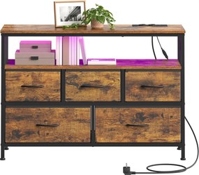 Cómoda com 5 gavetas e iluminação LED, 30 x 98,7 x 68,1 cm castanho-preto