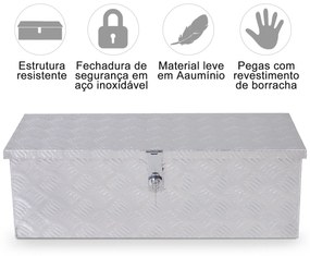 Caixa de Ferramentas em Alumínio com Tampa Abatível Pegas Laterais e Fecho com Chave Maleta de Ferramentas Portátil 76x33x25 cm Prata