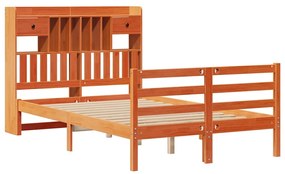 Cama c/ estante sem colchão 120x200cm pinho maciço castanho-mel