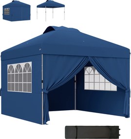 Outsunny Pavilhão Barnum Pop-Up Dobrável 3x3 Altura Ajustável Paredes Laterais Ventilações Janelas Saco de Transporte com Rodas | Aosom Portugal