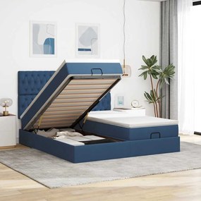 Estrutura de cama otomana com colchões 180x200cm tecido azul