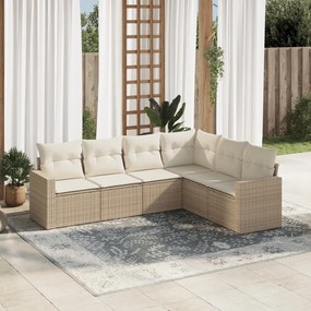 vidaXL 6 pcs conjunto de sofás p/ jardim com almofadões vime PE bege