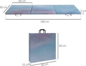 Tapete de Ginástica Dobrável com Espessura de 5 cm Tapete de Exercício 180x60x5 cm com Alças de Transporte Azul Degradê