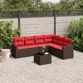 vidaXL 7 pcs conjunto de sofás jardim c/ almofadões vime PE castanho