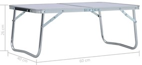 Mesa de campismo dobrável 60x40 cm alumínio branco