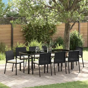 vidaXL Conjunto de Jantar de Jardim 9 Peças Preto Rattan PE