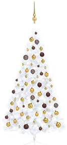 vidaXL Meia árvore Natal artificial pré-iluminada c/ bolas branco