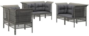6 pcs conjunto lounge de jardim c/ almofadões vime PE cinzento