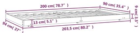 Estrutura de cama 90x200 cm madeira de pinho maciça cinzento
